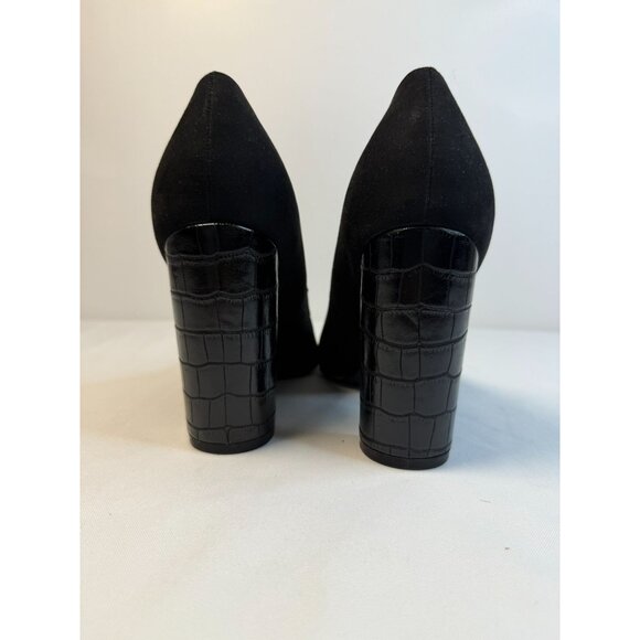 Nine West Paulee Pumps Women Size 8.5M Black Leathe Croc Pointed Toe Block Heel - Picture 8 of 13